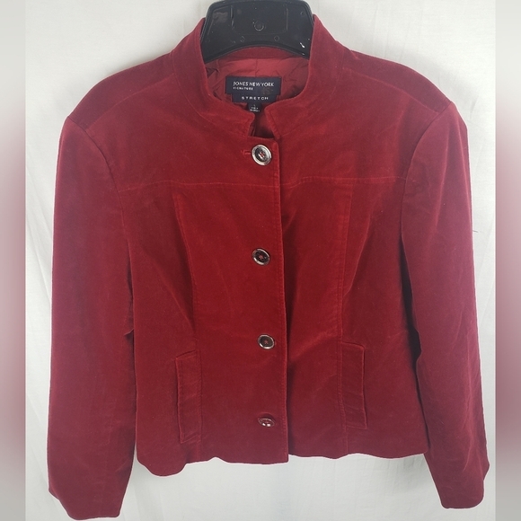 Jones New York Signature Stretch Velvet Long Sleeve Button Holiday Jacket Sz L - Picture 3 of 11